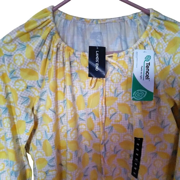 Lands End Womens Lemon Print Top XSmall Tencel Blend Breathable material - Picture 2 of 11